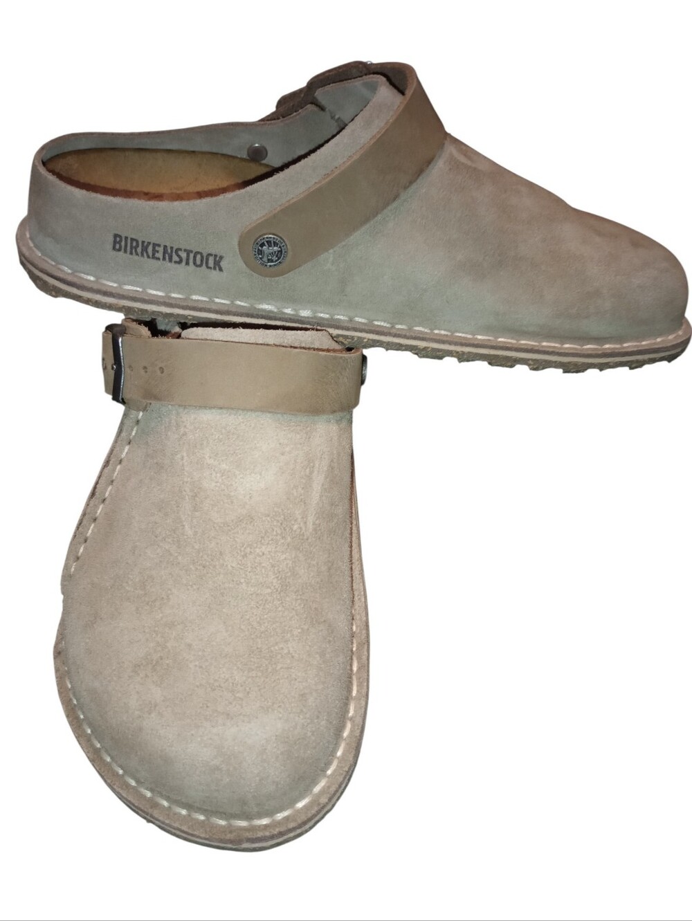 Birkenstock Men's Lutry Premium Suede Taupe Tone Slip Ons, Size 8-8.5, NWT